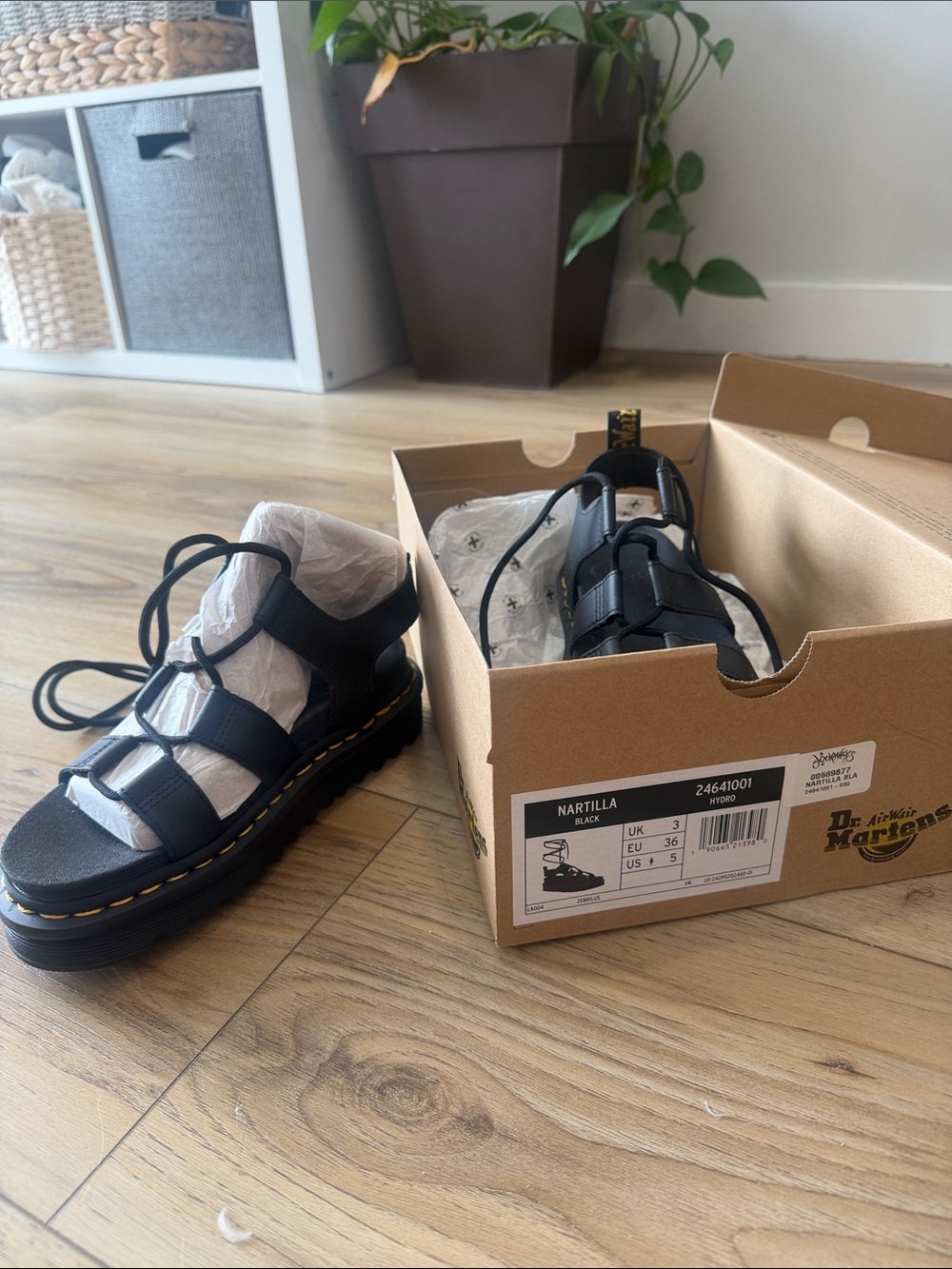 Dr. Martens Black Platform Strappy Sandals with Yellow Stitching